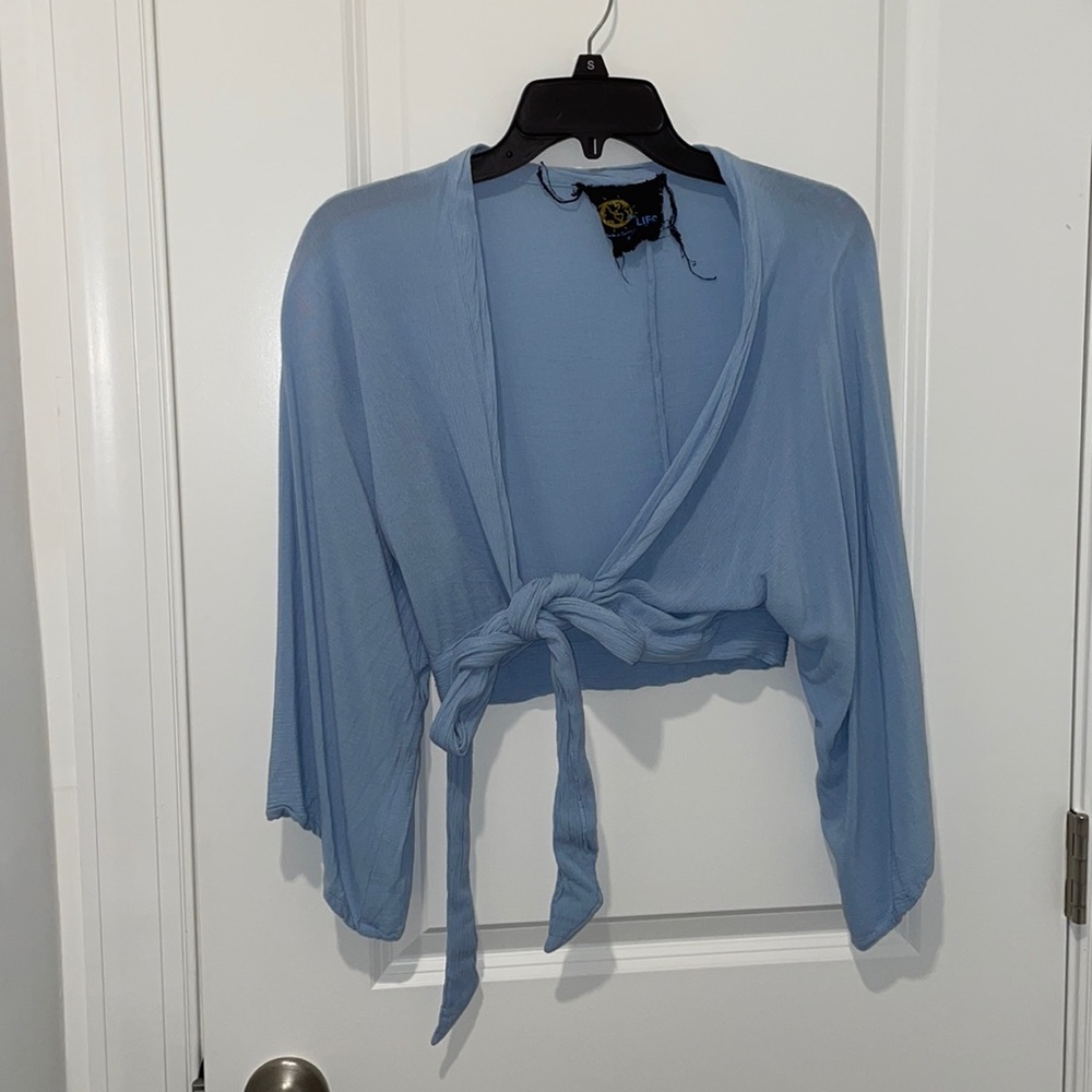Planet Blue light blue tie crop top Medium